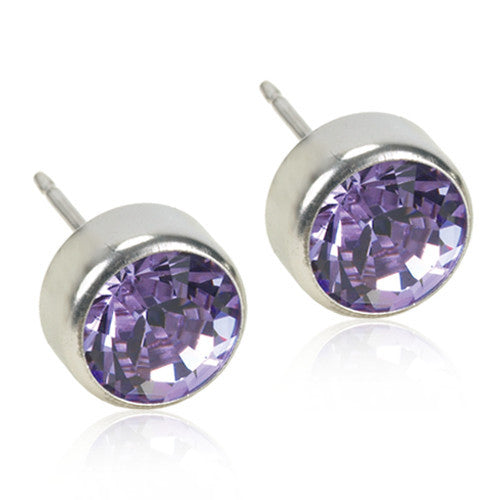 Bezel Crystal Earrings - Assorted Sizes and Colours - Silver & Natural Titanium